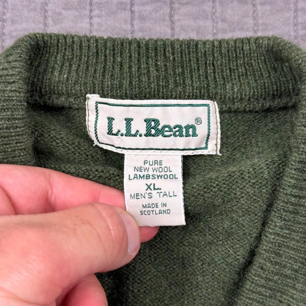 Vintage‎ LL Bean Wool Sweater Vest Men XL Green Lambswool Scotland V Neck